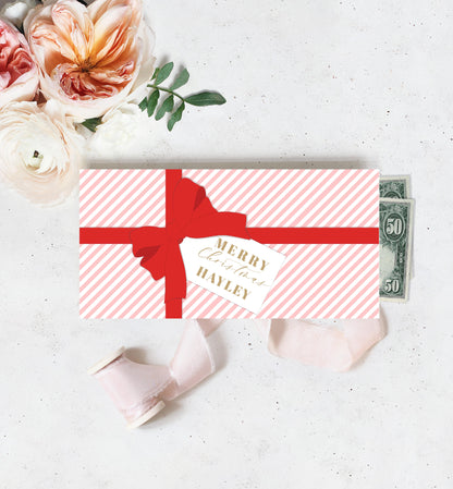 Stripe Red Pink | Printable Christmas Money Wallet Template