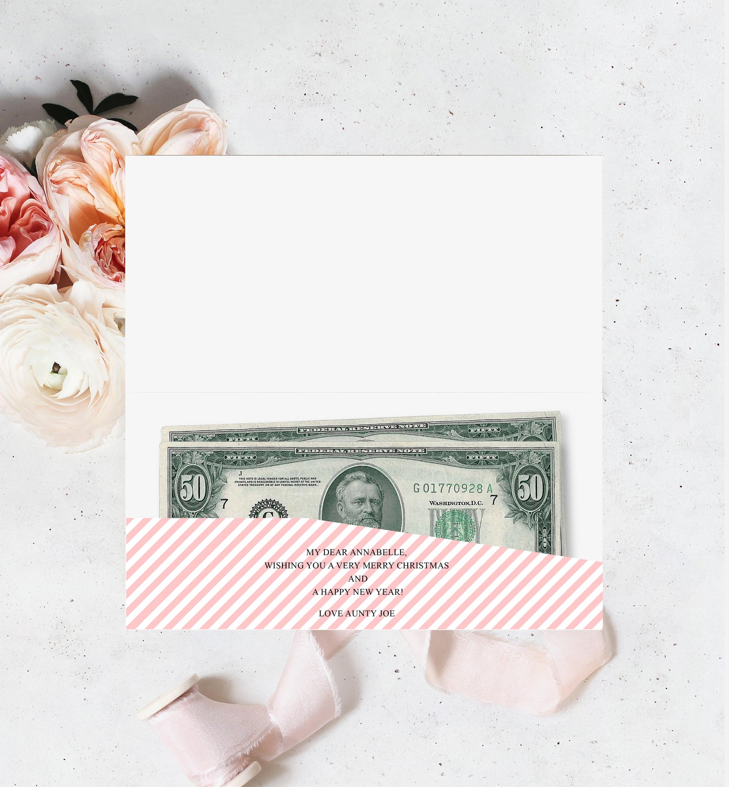 Stripe Pink | Printable Christmas Money Wallet Template