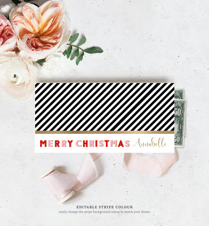 Stripe Pink | Printable Christmas Money Wallet Template