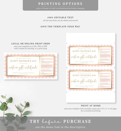 Fancy Scallop Pink | Printable Mother's Day Custom Gift Voucher Template