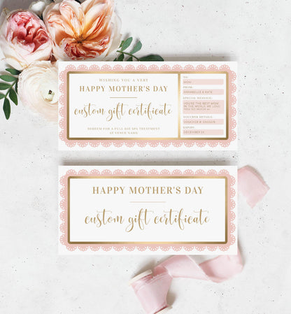 Fancy Scallop Pink | Printable Mother's Day Custom Gift Voucher Template