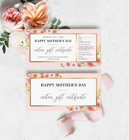 Quinn Floral Pink | Printable Mother's Day Custom Gift Voucher