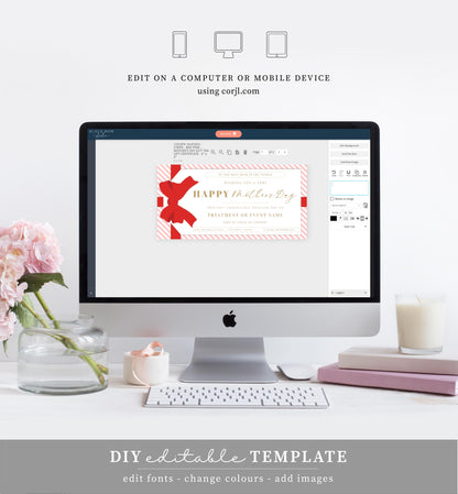 Stripe Pink Red | Printable Mother's Day Custom Gift Voucher