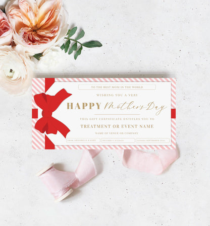 Stripe Pink Red | Printable Mother's Day Custom Gift Voucher