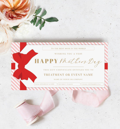 Stripe Pink Red | Printable Mother's Day Custom Gift Voucher