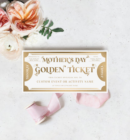 Golden Ticket Gold | Printable Mother's Day Custom Gift Voucher Template