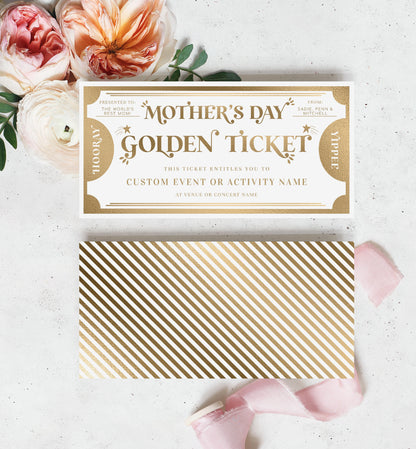 Golden Ticket Gold | Printable Mother's Day Custom Gift Voucher Template