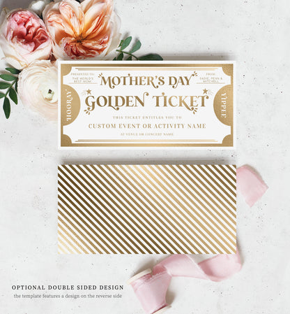 Golden Ticket Gold | Printable Mother's Day Custom Gift Voucher Template