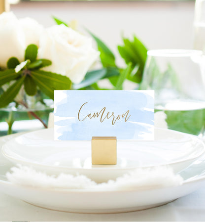 Watercolour Blue Gold | Printable Place Cards - Black Bow Studio