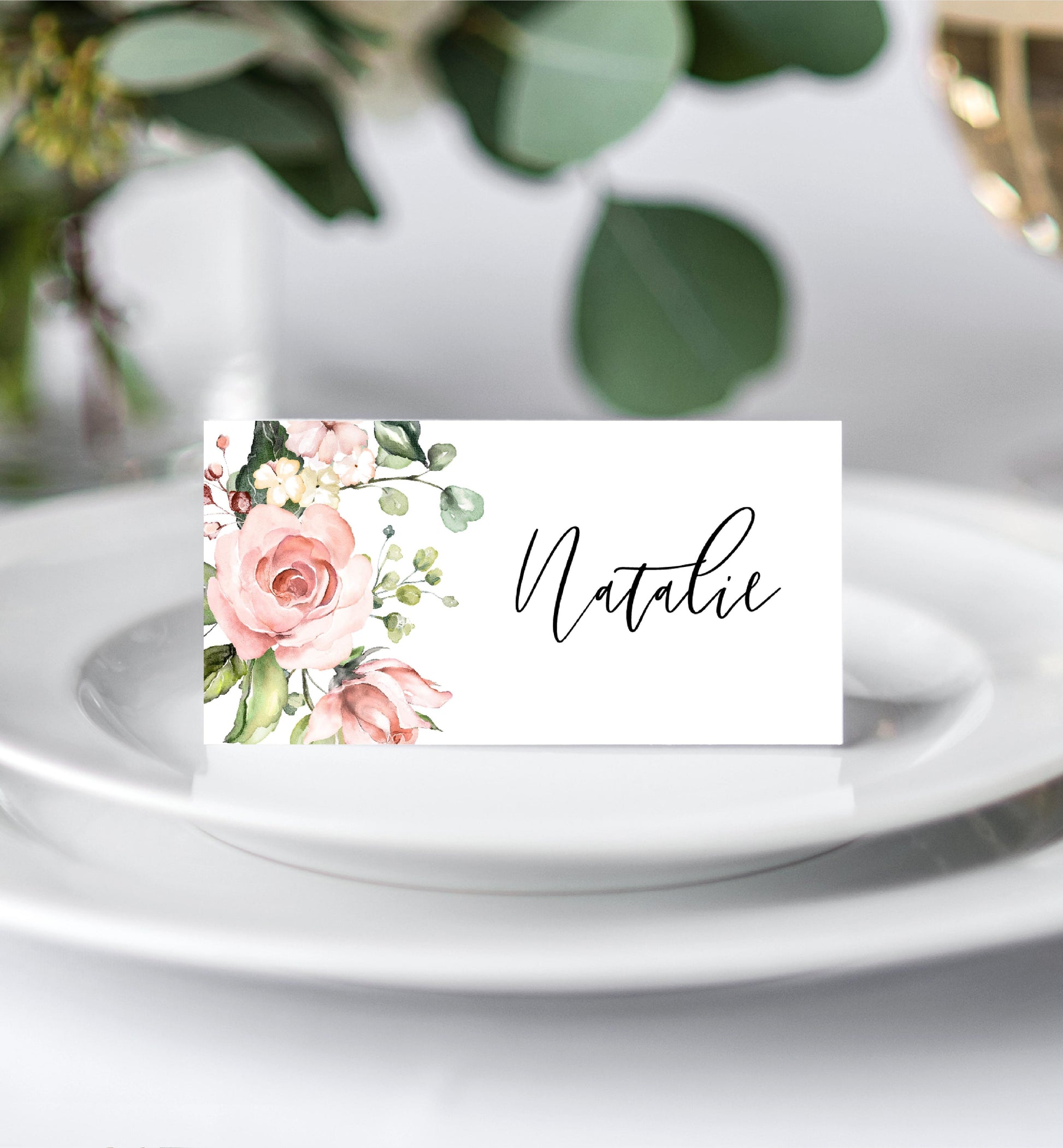 Blush Floral Printable Place Card Template, Wedding Place Card, Bridal Shower Place Cards, Baby Shower Place Cards, Escort Cards, Darcy