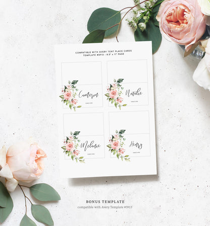 Blush Floral Printable Place Card Template, Wedding Place Card, Bridal Shower Place Cards, Baby Shower Place Cards, Escort Cards, Darcy