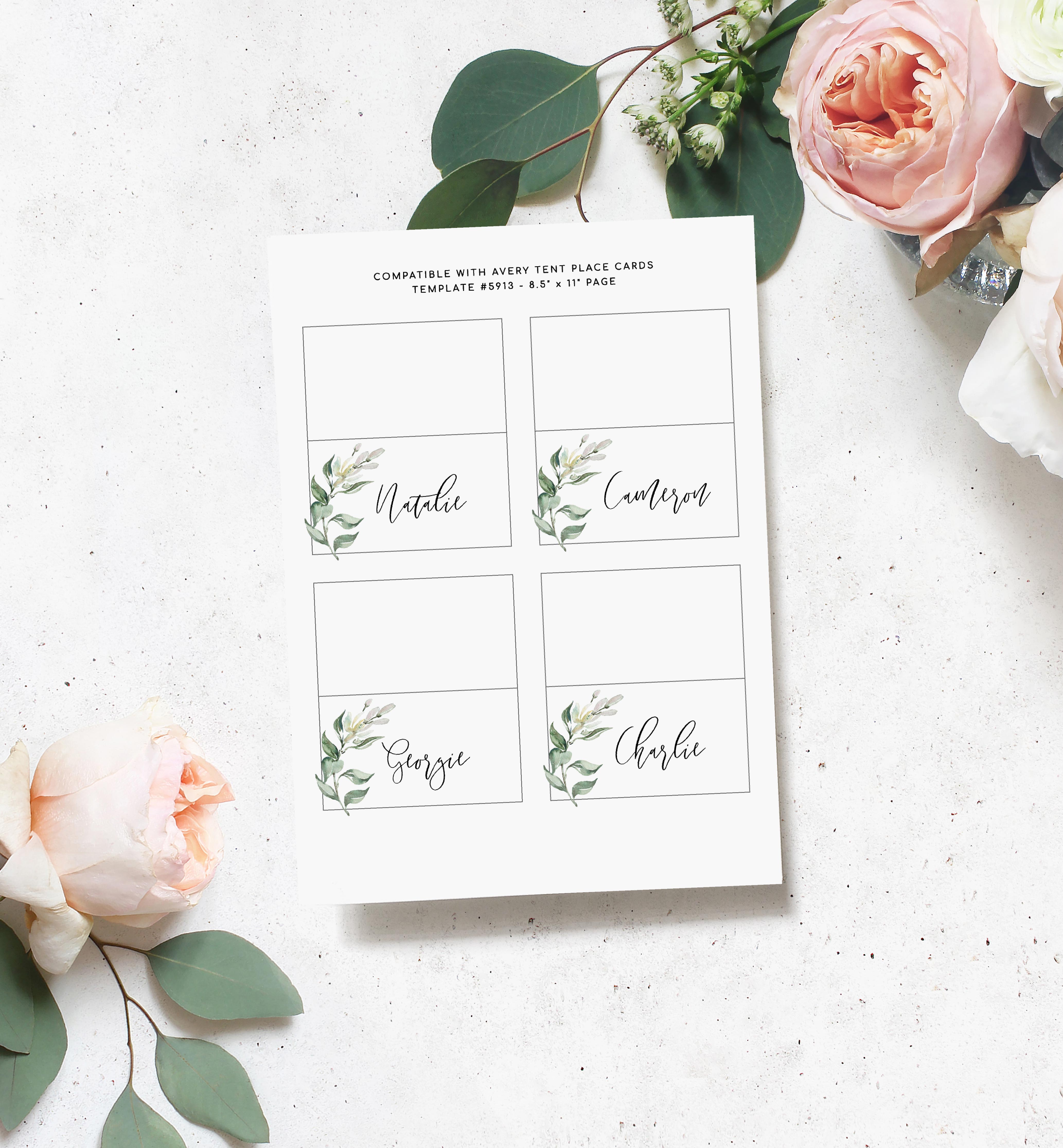 Muted Greenery | Printable Place Cards – Black Bow Studio