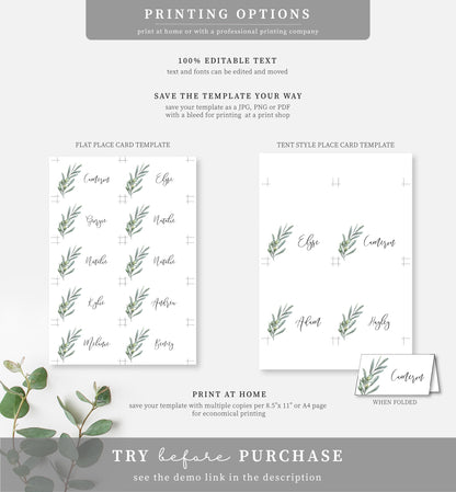 Olive Grove Green | Printable Place Cards