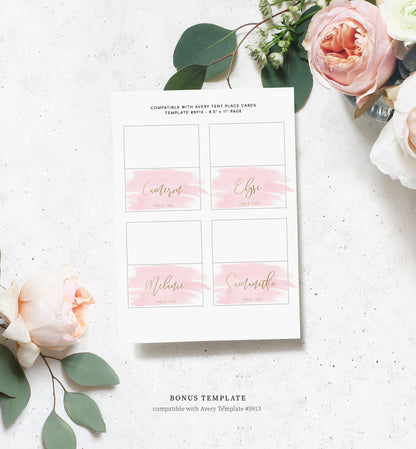 Watercolour Pink Gold | Printable Place Cards - Black Bow Studio