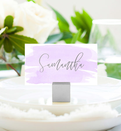 Watercolour Purple Silver | Printable Place Cards Template