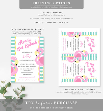 Tropical Flamingo | Printable Birthday Invitation - Black Bow Studio