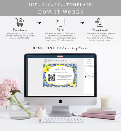 Positano Lemons | Printable QR Code RSVP Card Template