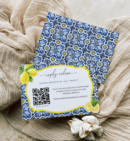 Positano Lemons | Printable QR Code RSVP Card Template