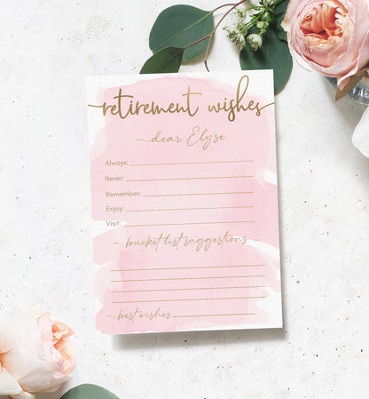 Watercolour Pink Gold | Printable Retirement Wishes Card Template