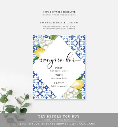 The Med Lemons | Printable Sangria Bar Sign - Black Bow Studio