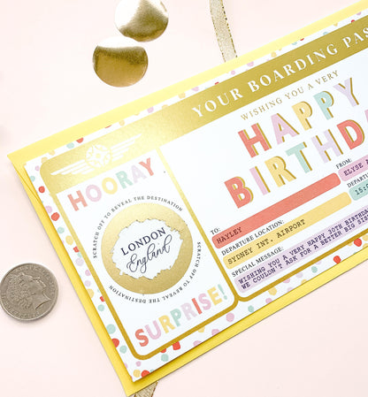 Dot Multi | Scratch-off Birthday Boarding Pass