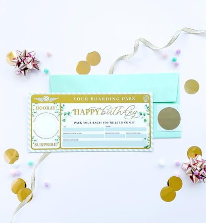 Ferras Greenery Gold | Scratch-off Birthday Boarding Pass