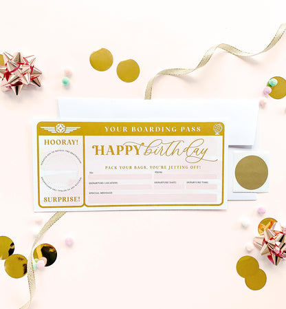 Watercolour Pink Gold | Scratch-off Birthday Boarding Pass