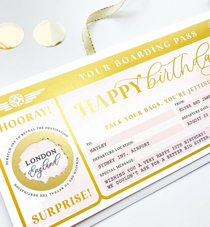 Watercolour Pink Gold | Scratch-off Birthday Boarding Pass