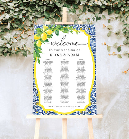 Positano Lemons | Printable 3 Banquet Tables Seating Chart Template