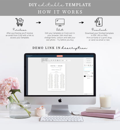 Estelle White | Printable Seating Chart - 3 Banquet Tables Template