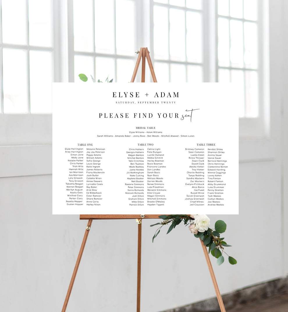 Estelle White | Printable Seating Chart - 3 Banquet Tables – Black Bow ...
