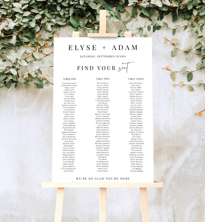 Estelle White | Printable Seating Chart - 3 Banquet Tables