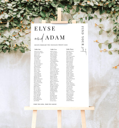 Estelle White | Printable Seating Chart - 3 Banquet Tables