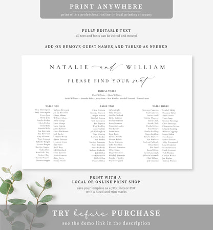 Ellesmere White | Printable Seating Chart Template