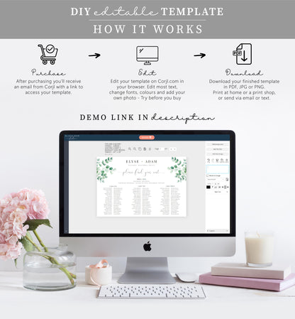 Ferras Blossom Green | Printable Banquet Table Seating Chart Template