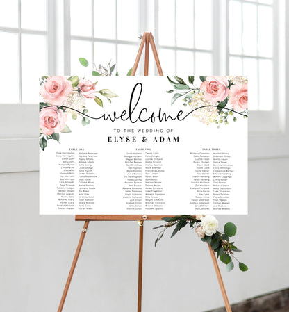 Darcy Floral Pink | Printable Banquet Tables Seating Chart Template