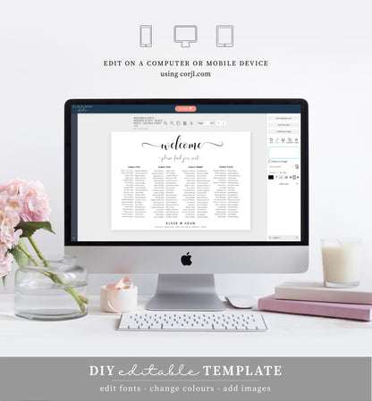 Leyton Script | Printable Seating Chart - Long Tables - Black Bow Studio