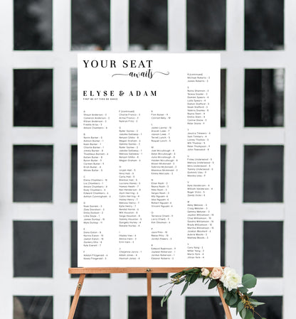 Leyton Script White | Printable Your Seat Awaits Seating Chart - Alphabetical