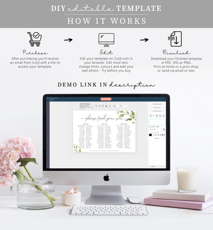 Darcy Greenery | Printable Seating Chart Template