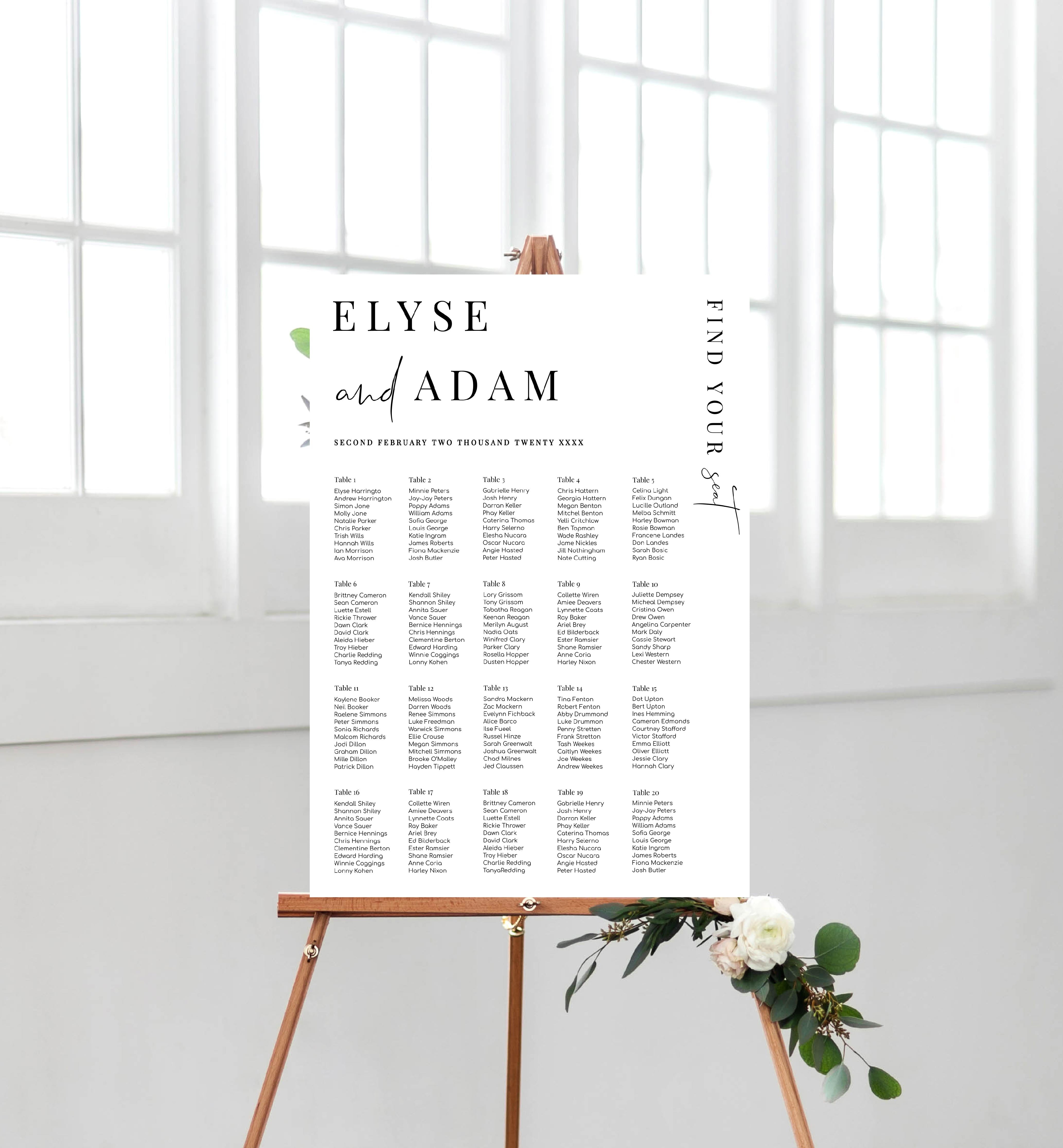 Estelle White | Printable Seating Chart – Black Bow Studio