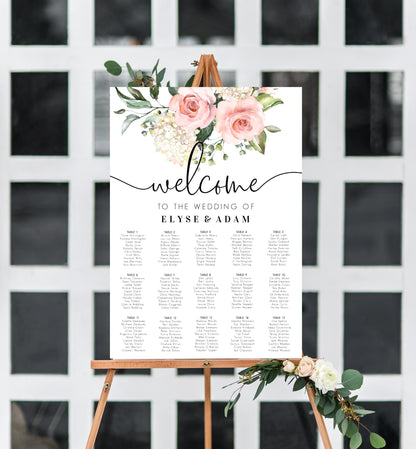 Printable Wedding Seating Chart, Editable Wedding Table Plan, Blush Floral Seating Chart Template, Seating Plan Poster, Darcy