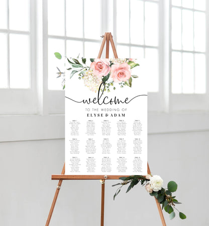 Printable Wedding Seating Chart, Editable Wedding Table Plan, Blush Floral Seating Chart Template, Seating Plan Poster, Darcy