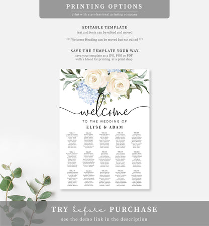 Darcy Floral White | Printable Seating Chart - Black Bow Studio