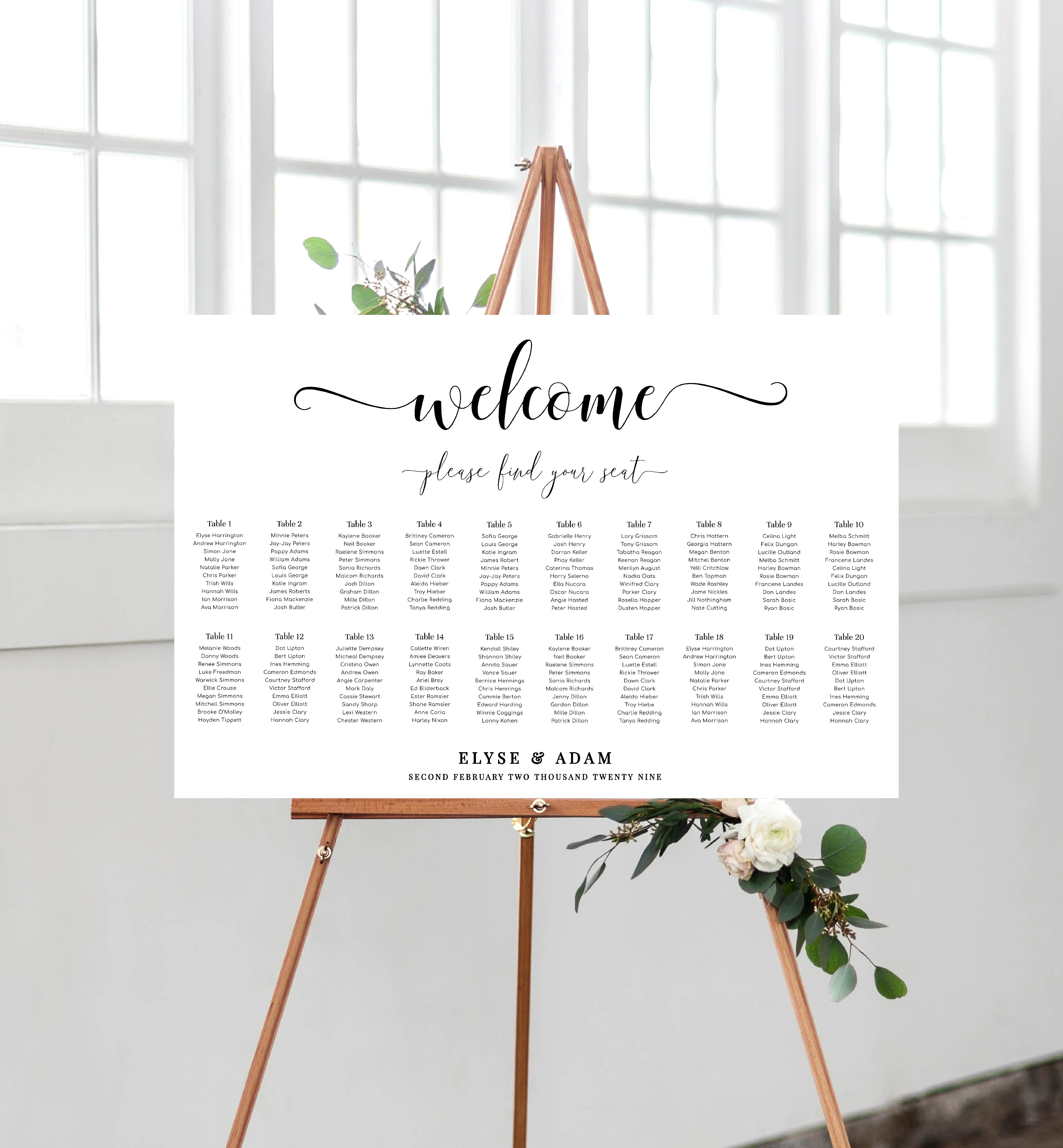 Leyton Script | Printable Seating Chart – Black Bow Studio