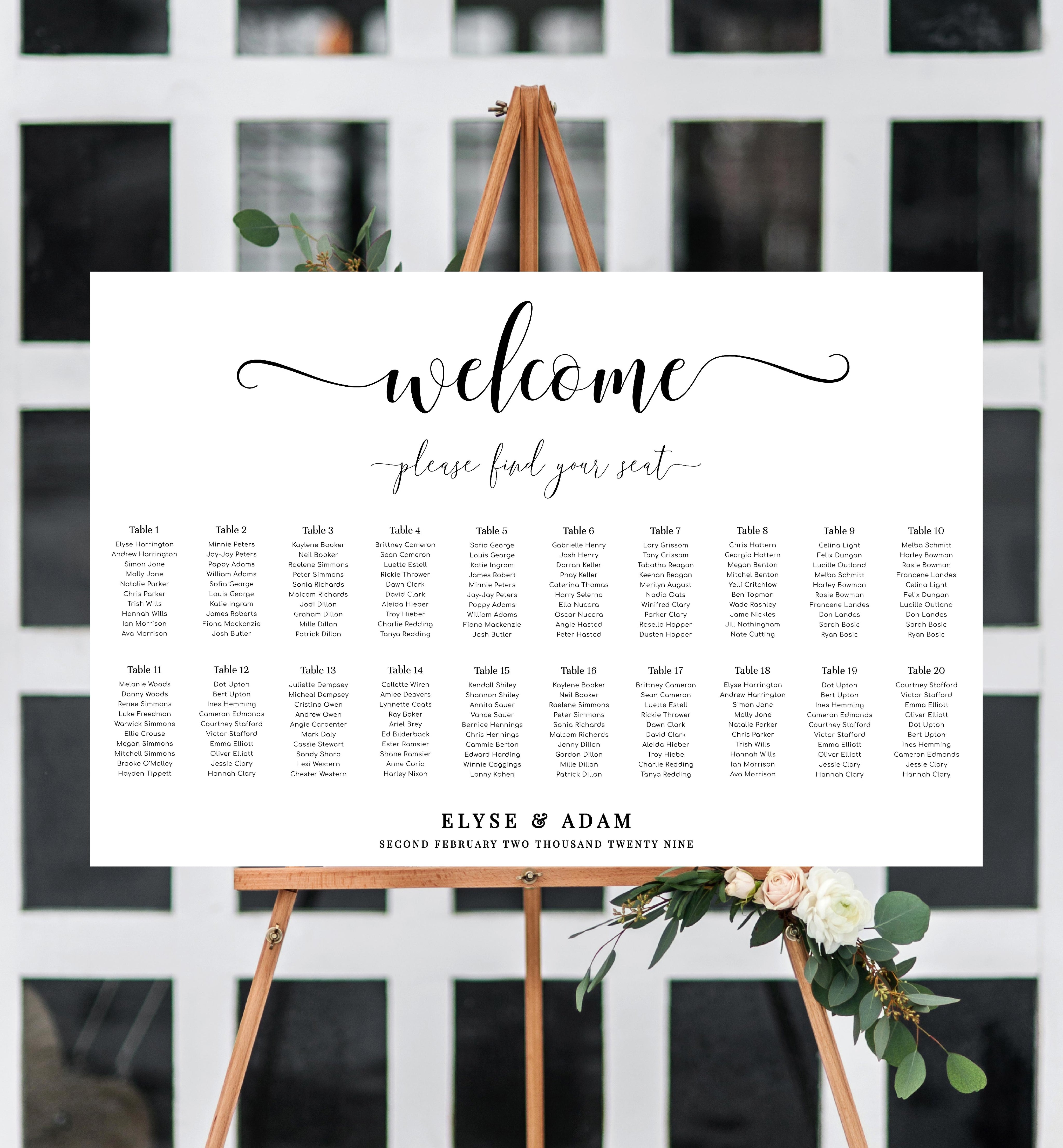 Leyton Script | Printable Seating Chart – Black Bow Studio