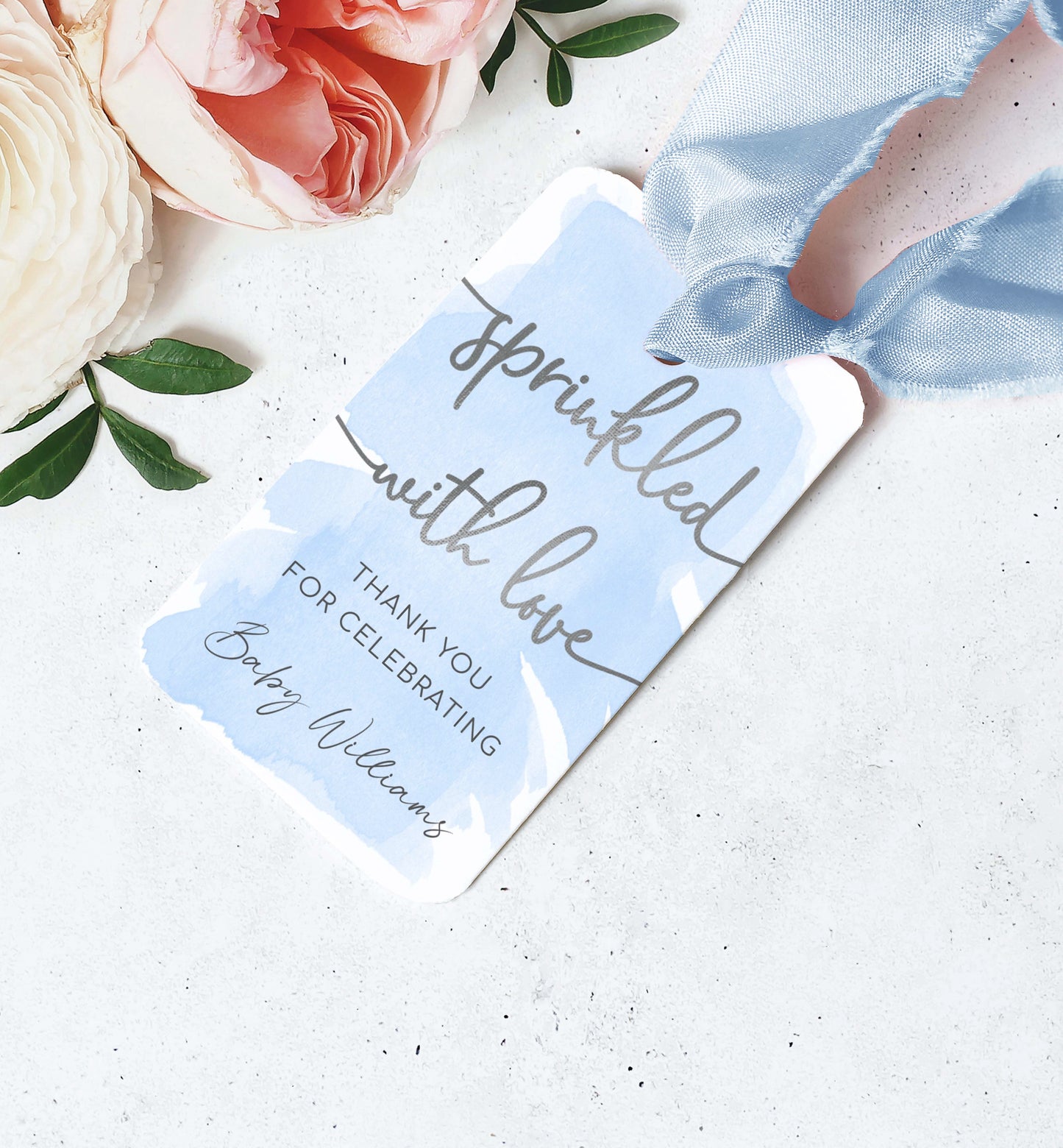 Watercolour Blue Silver | Printable Sprinkled With Love Favour Tag Template