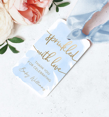 Watercolour Blue Gold | Printable Sprinkled With Love Favour Tag Template