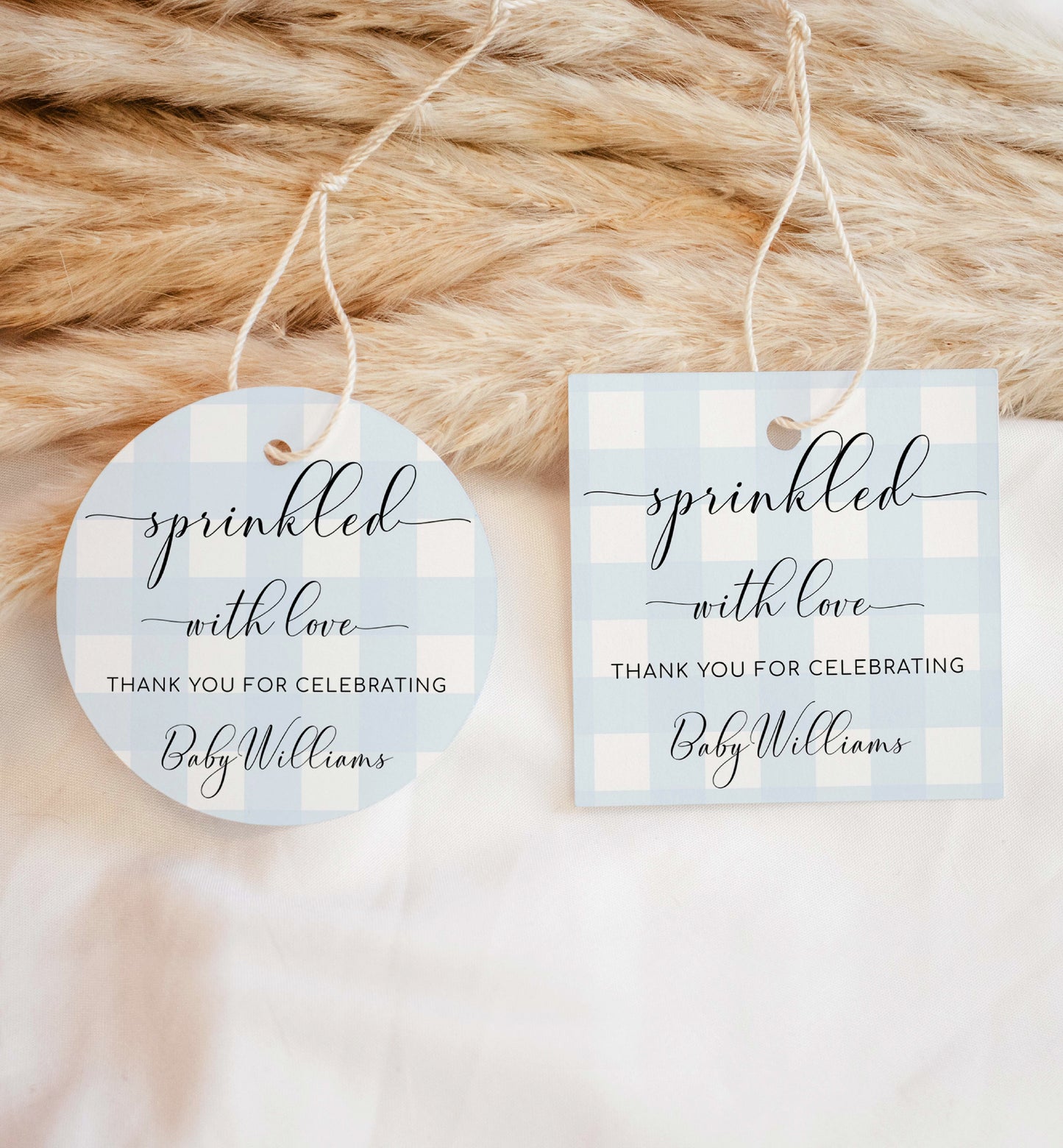 Gingham Blue | Printable Sprinkled With Love Favour Tag Template