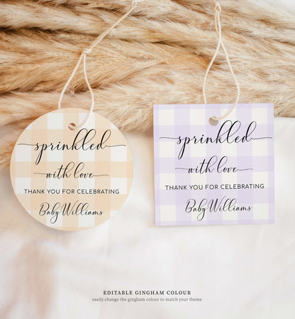 Gingham Blue | Printable Sprinkled With Love Favour Tag Template