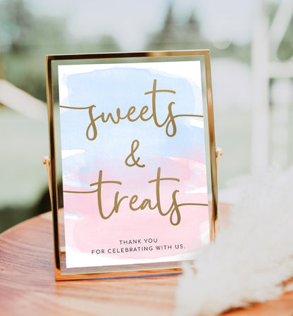 Watercolour Pink Blue | Printable Sweets and Treats Favour Sign